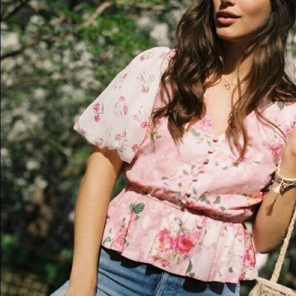 Anthropologie L Hemant & Nandita rose garden pink blouse